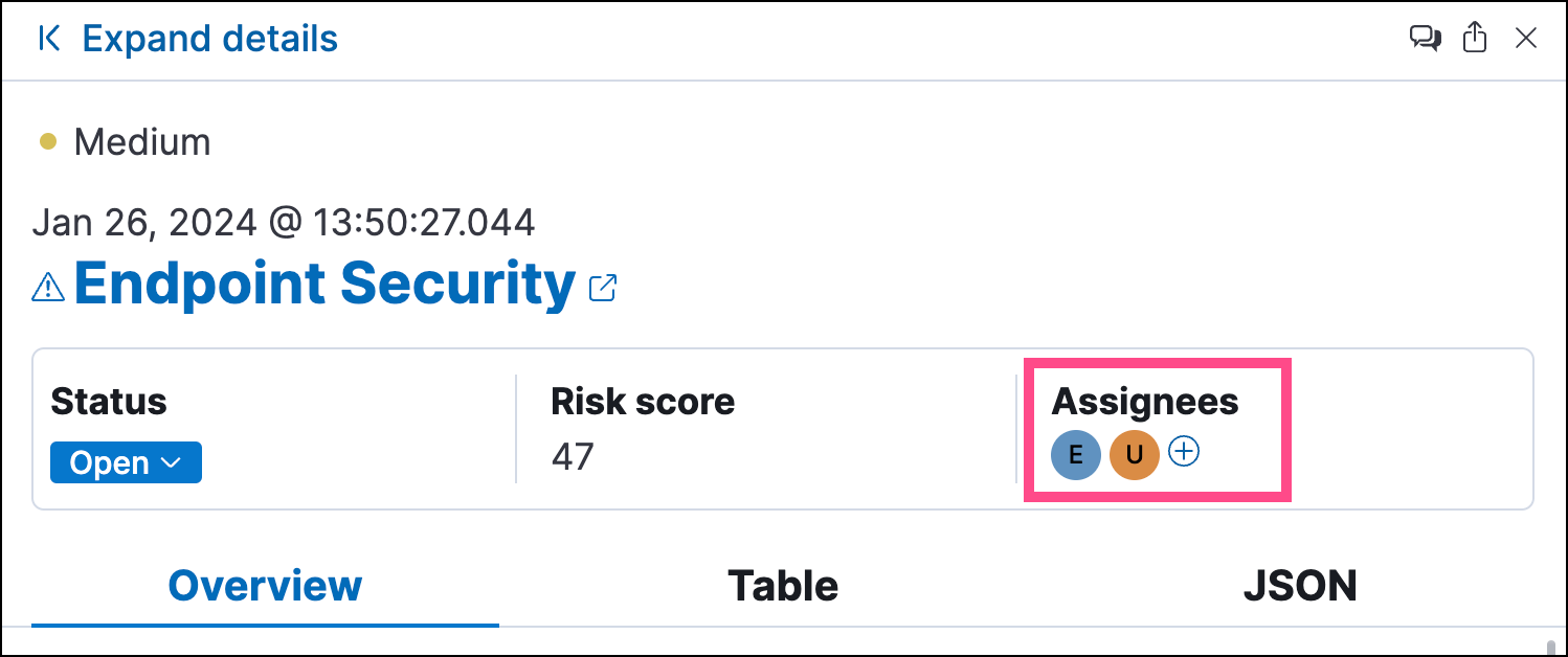 Alert assignees in the alert details flyout Alert assignees in the alert details flyout