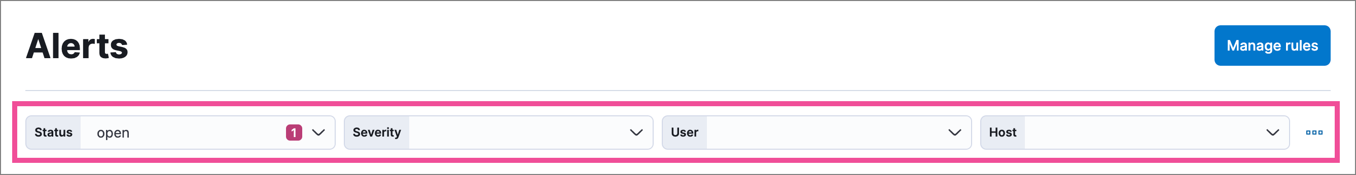 Alerts page with drop-down controls highlighted Alerts page with drop-down controls highlighted