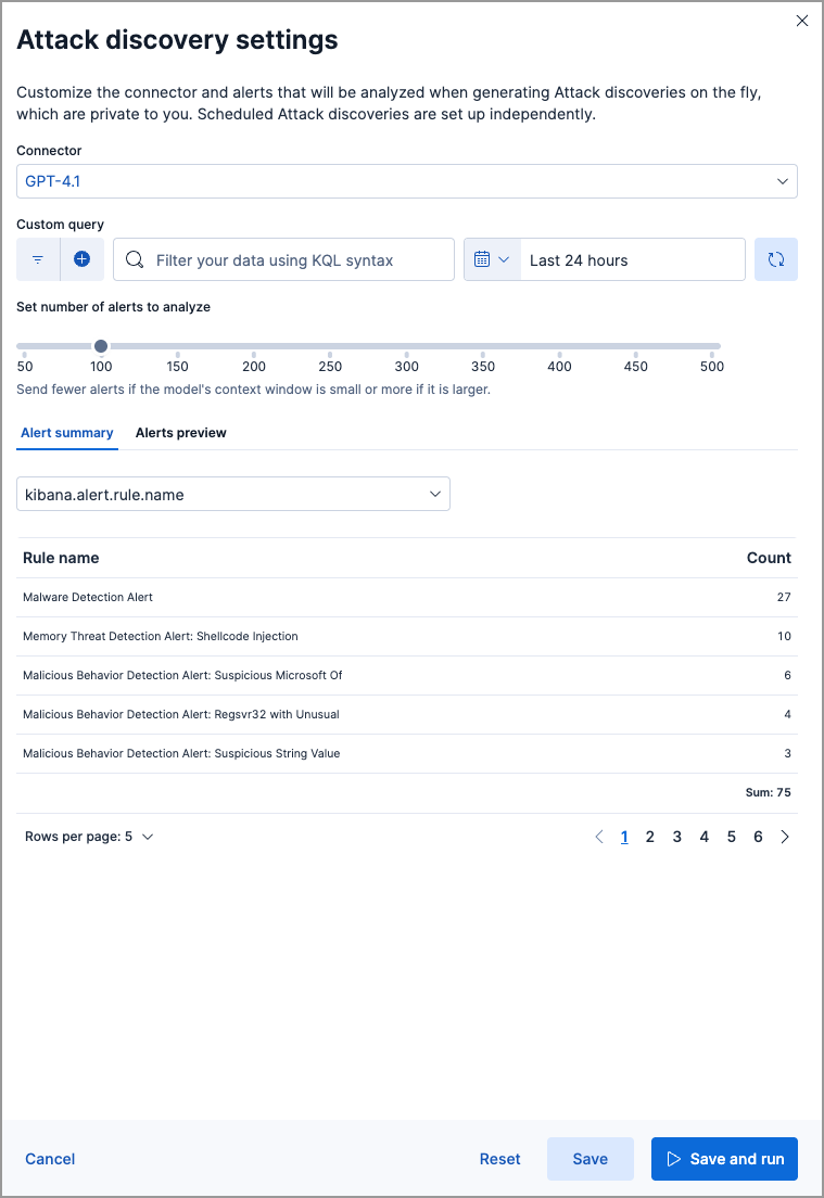 Attack Discovery's settings menu Attack Discovery's settings menu