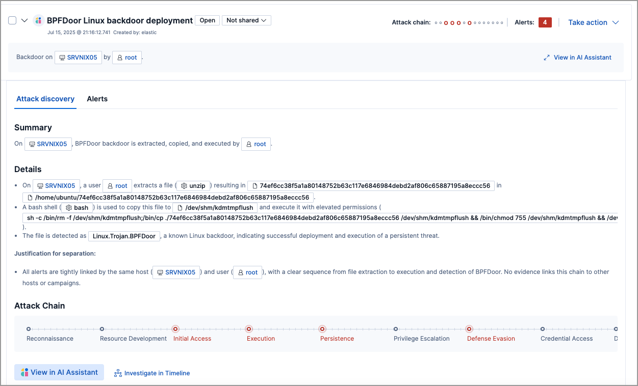 Attack Discovery detail view Attack Discovery detail view
