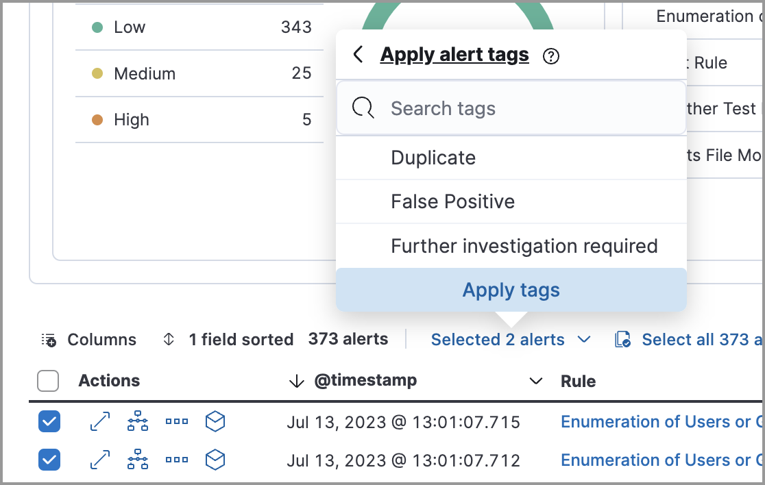 Bulk action menu with multiple alerts selected Bulk action menu with multiple alerts selected