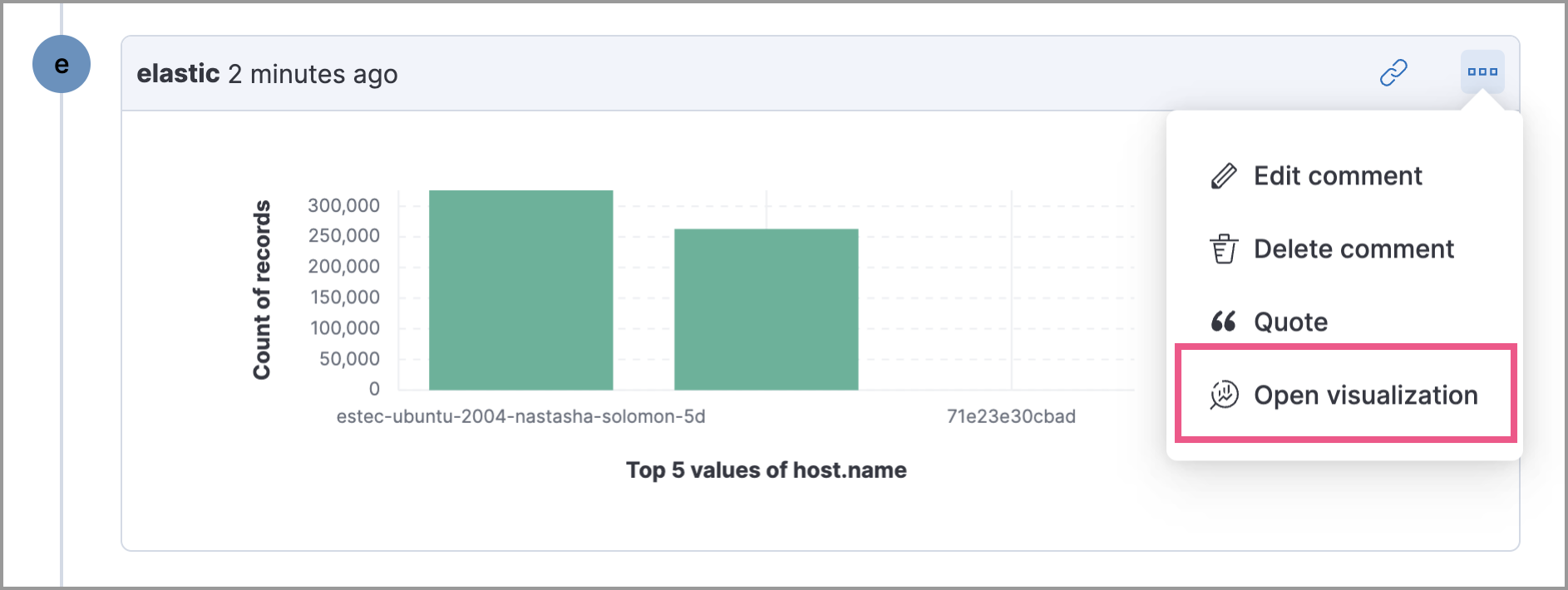 Shows where the Open Visualization option is Shows where the Open Visualization option is