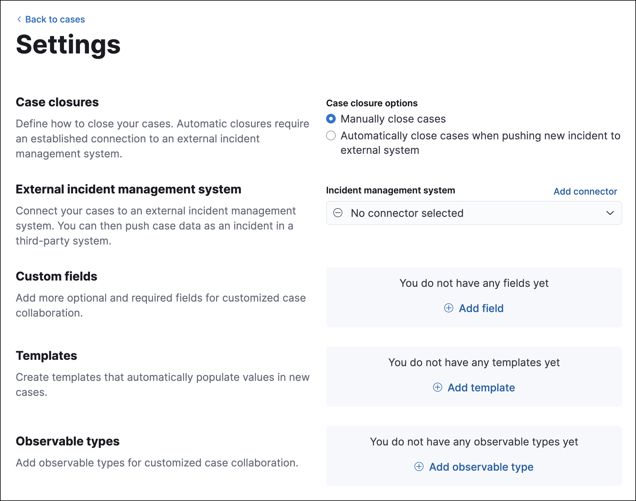 Shows the case settings page Shows the case settings page