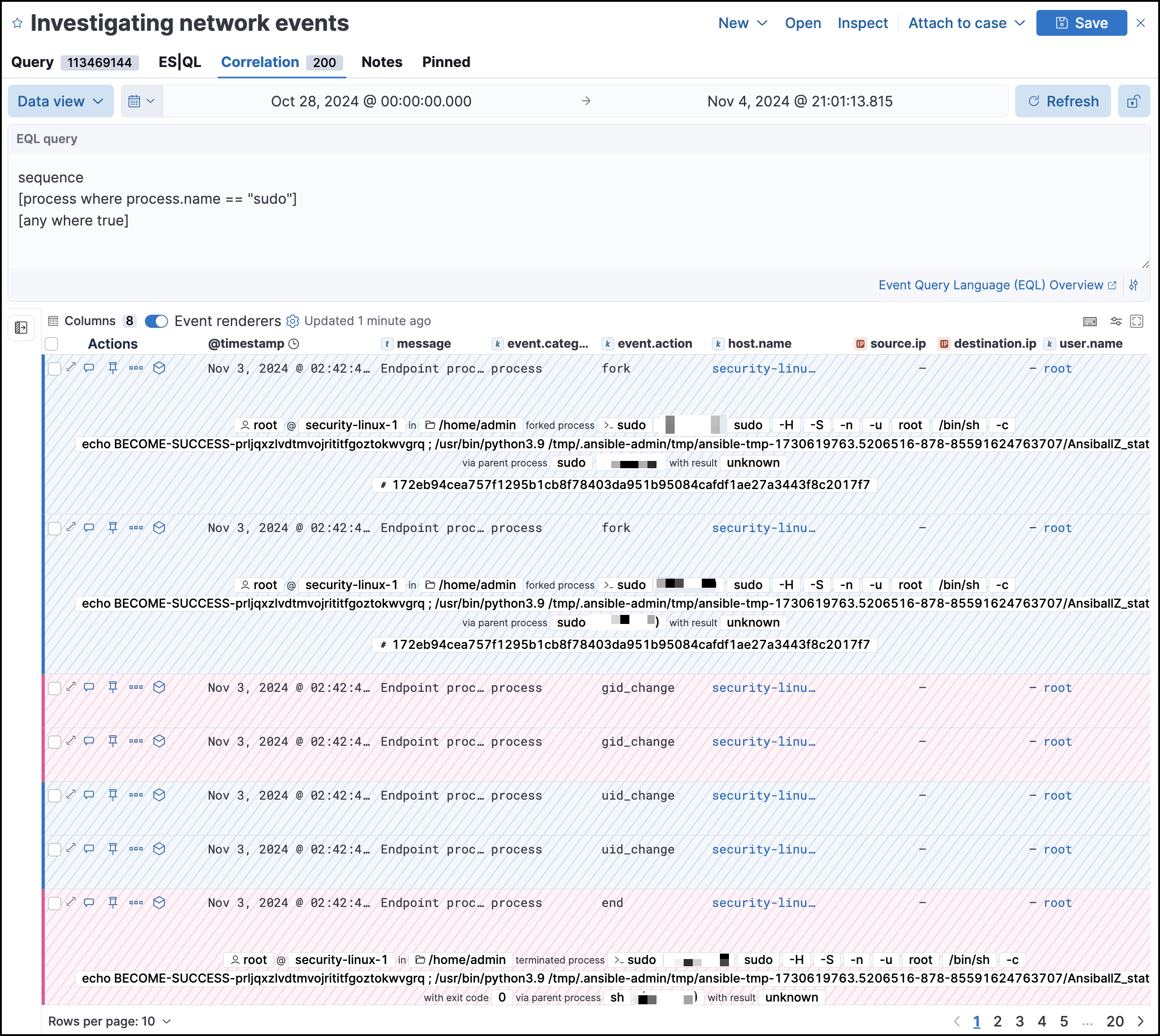 a Timeline's correlation tab a Timeline's correlation tab