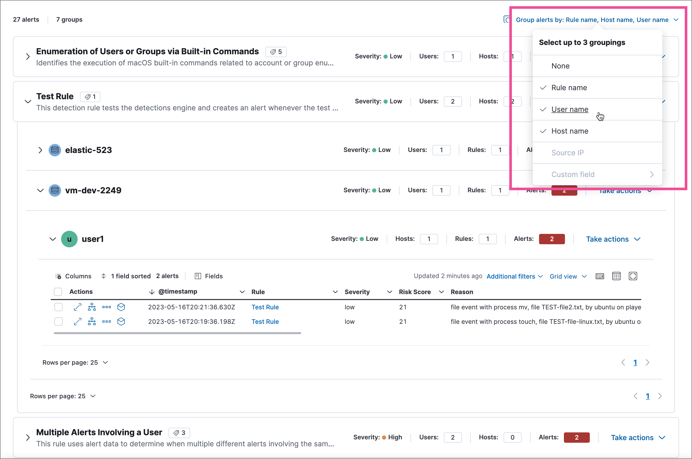 Alerts table with Group alerts by drop-down Alerts table with Group alerts by drop-down