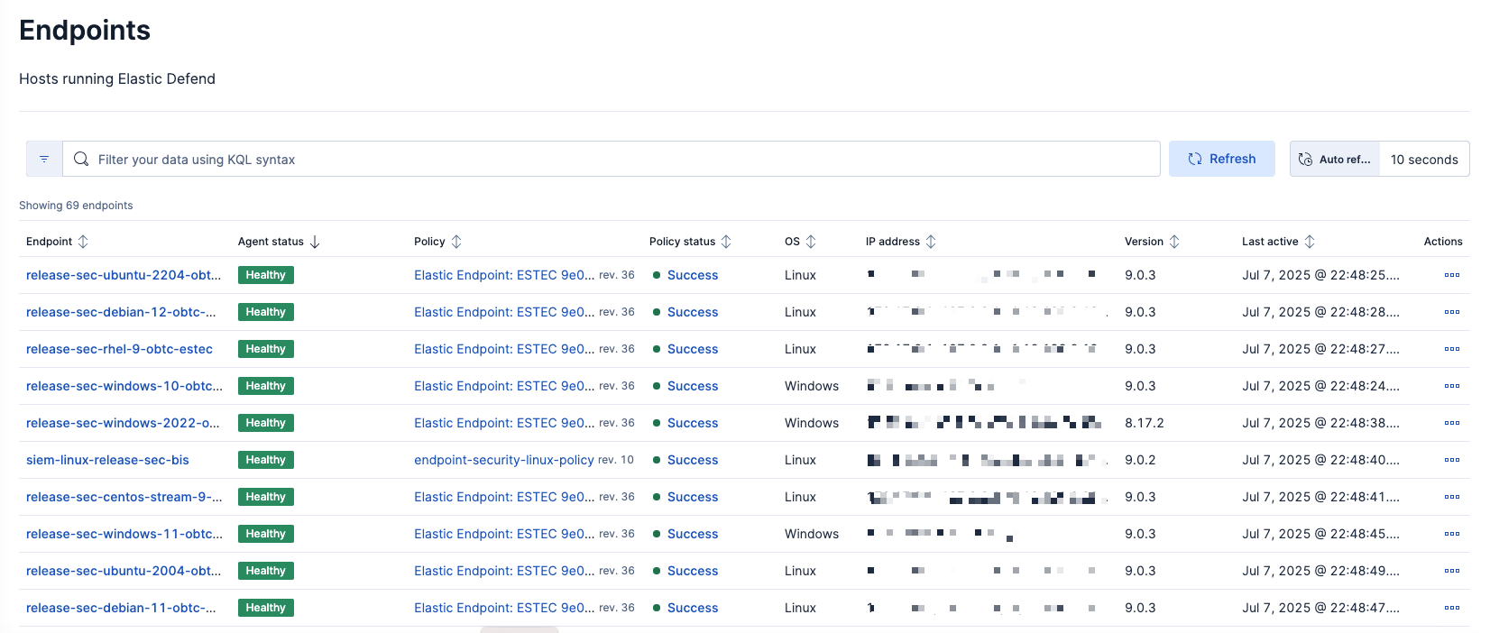 Endpoints page in Elastic Security Endpoints page in Elastic Security