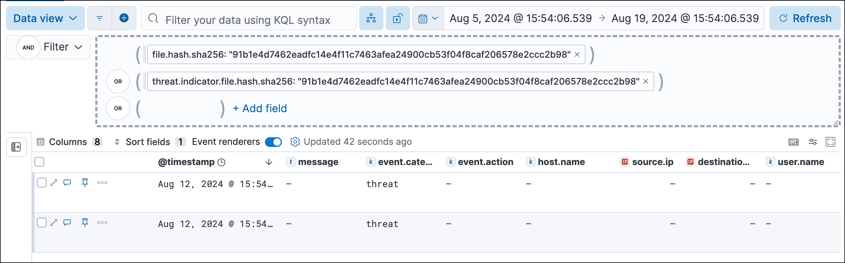 Shows the results of an indicator being investigated in Timeline Shows the results of an indicator being investigated in Timeline