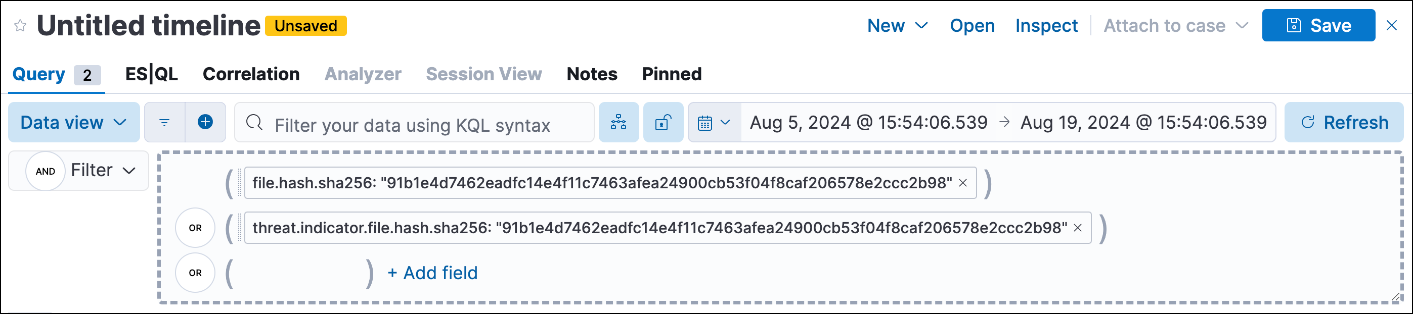 Shows the results of an indicator being investigated in Timeline Shows the results of an indicator being investigated in Timeline