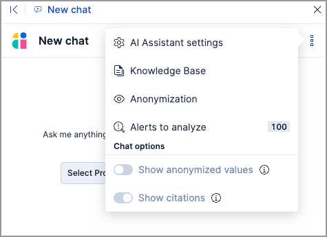 AI Assistant's dropdown menu with the Knowledge Base option highlighted AI Assistant's dropdown menu with the Knowledge Base option highlighted