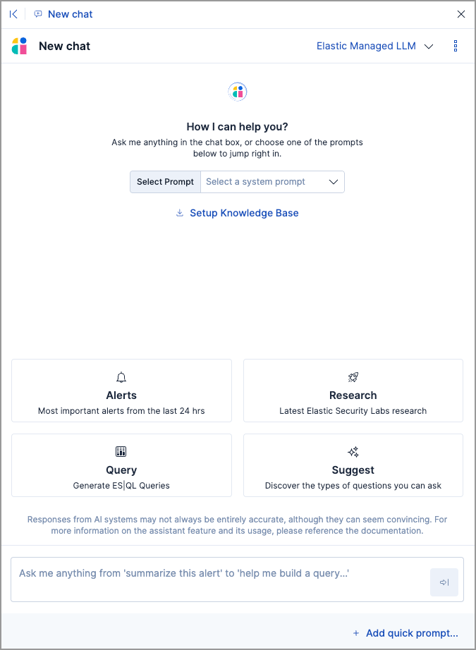 An AI Assistant conversation showing the Setup Knowledge Base button An AI Assistant conversation showing the Setup Knowledge Base button