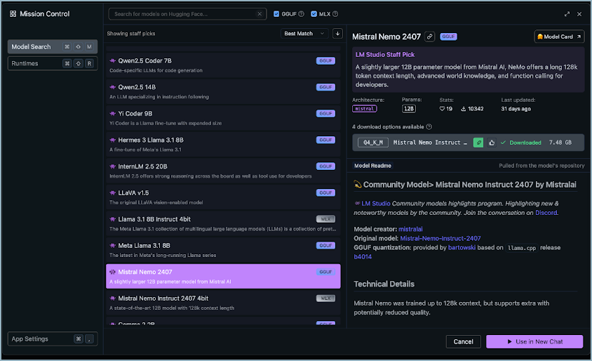 The LM Studio model selection interface The LM Studio model selection interface