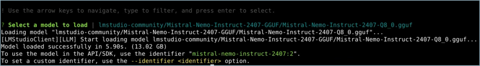 The CLI message that appears after a model loads The CLI message that appears after a model loads