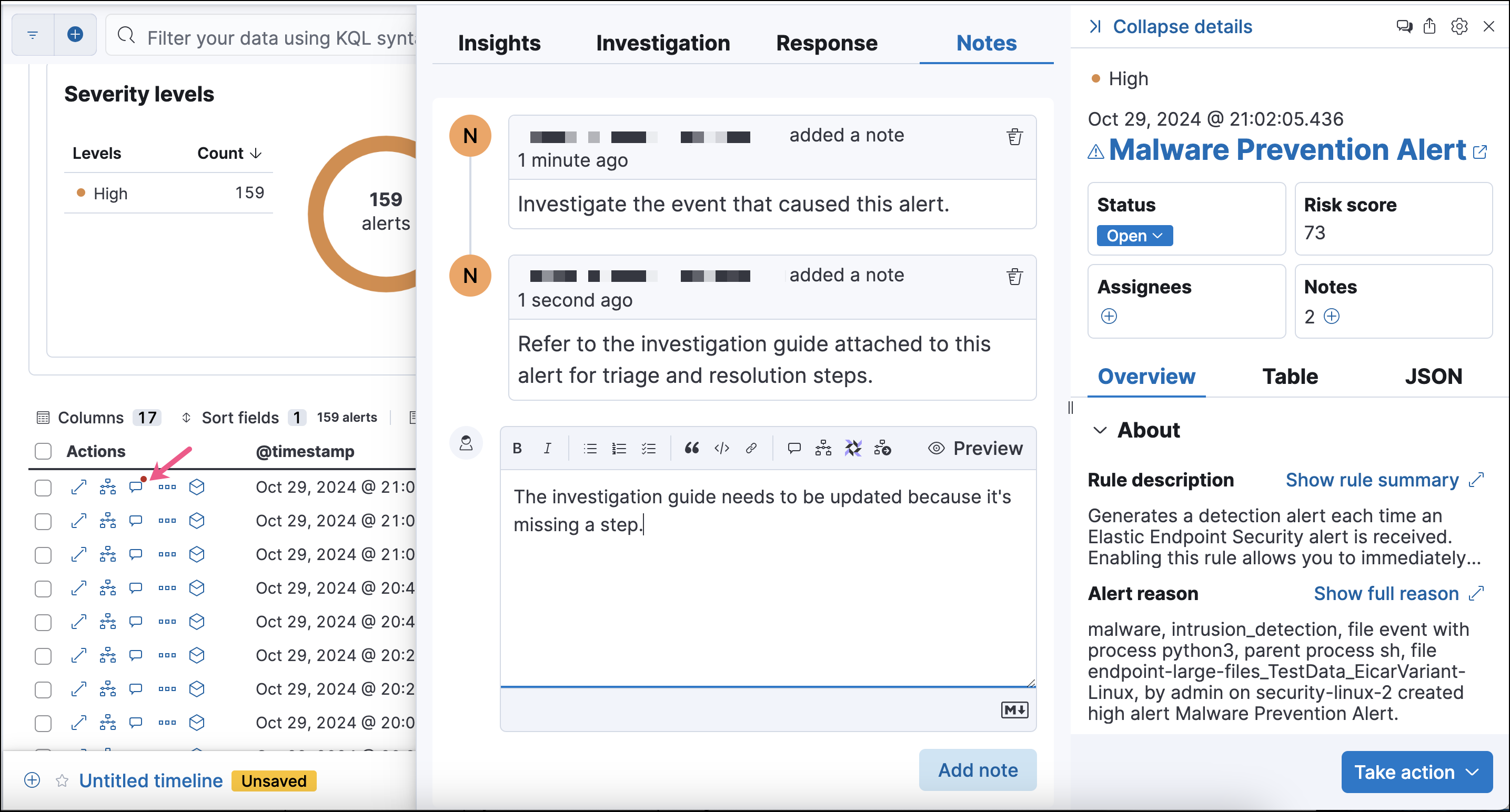 New note added to an alert New note added to an alert