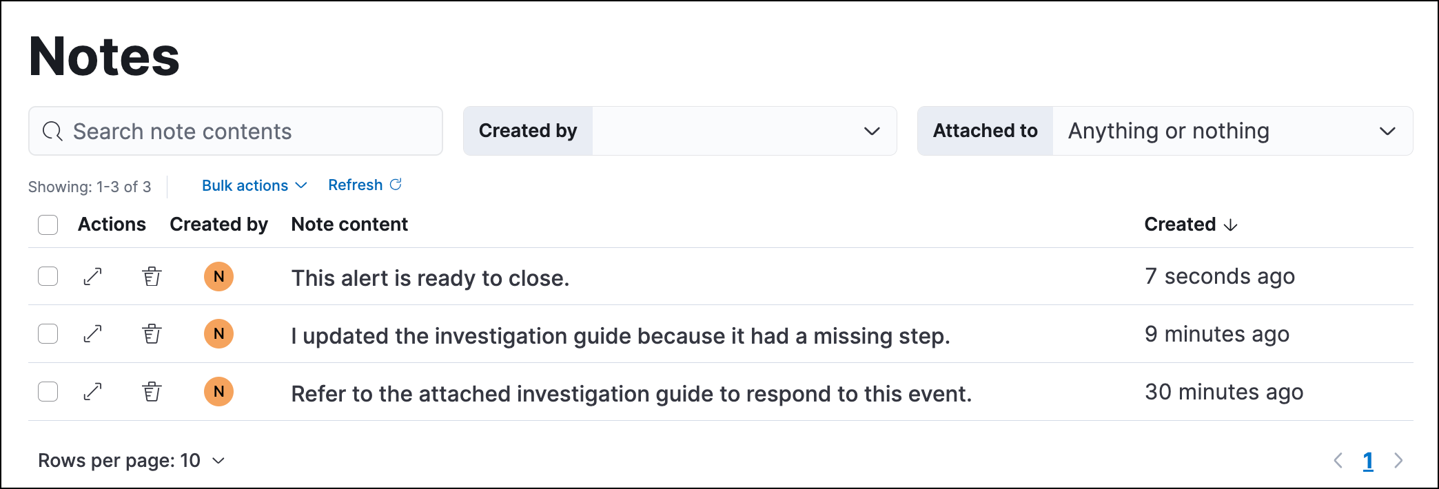 Notes management page Notes management page