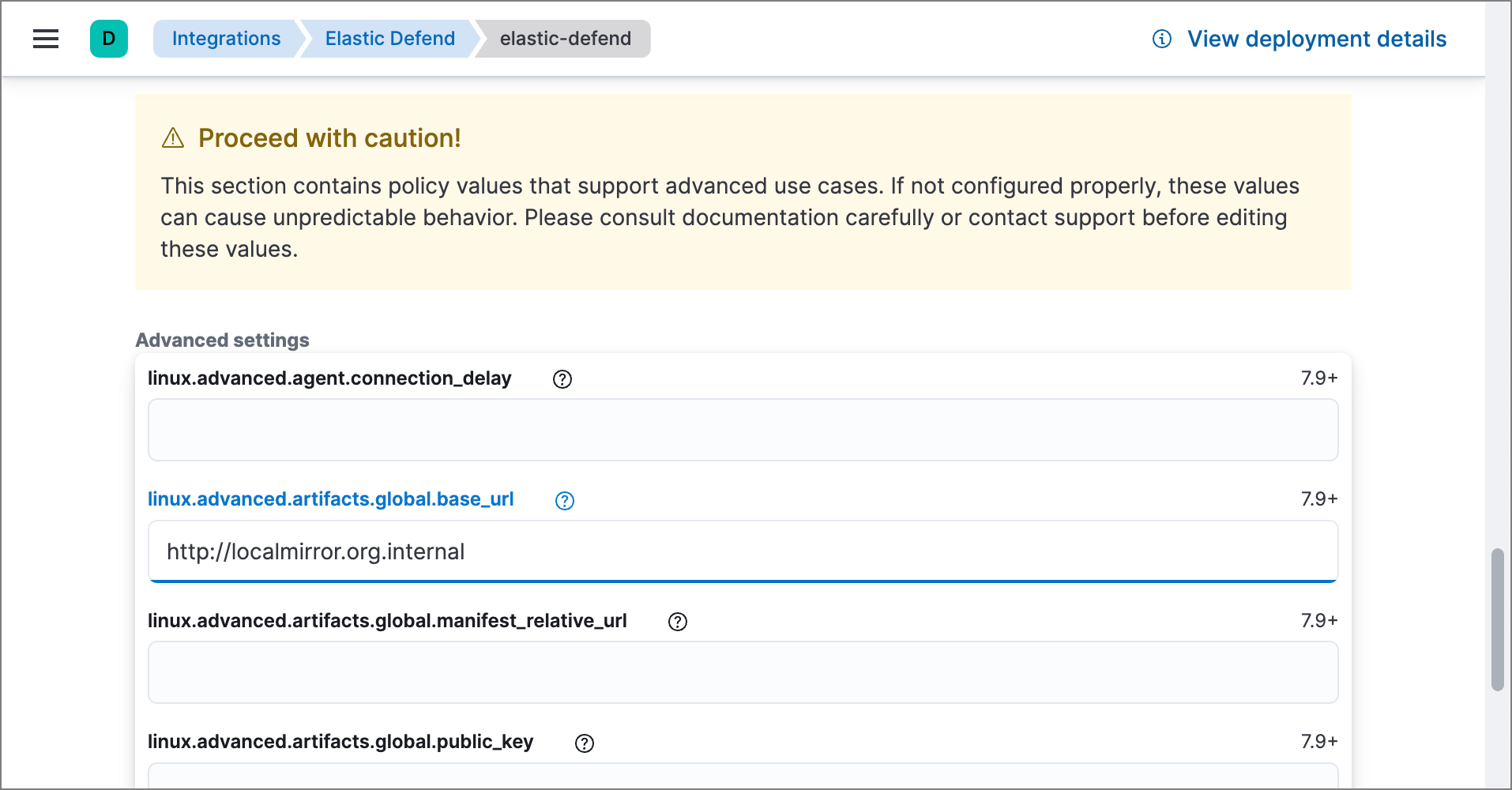 Integration policy advanced settings Integration policy advanced settings