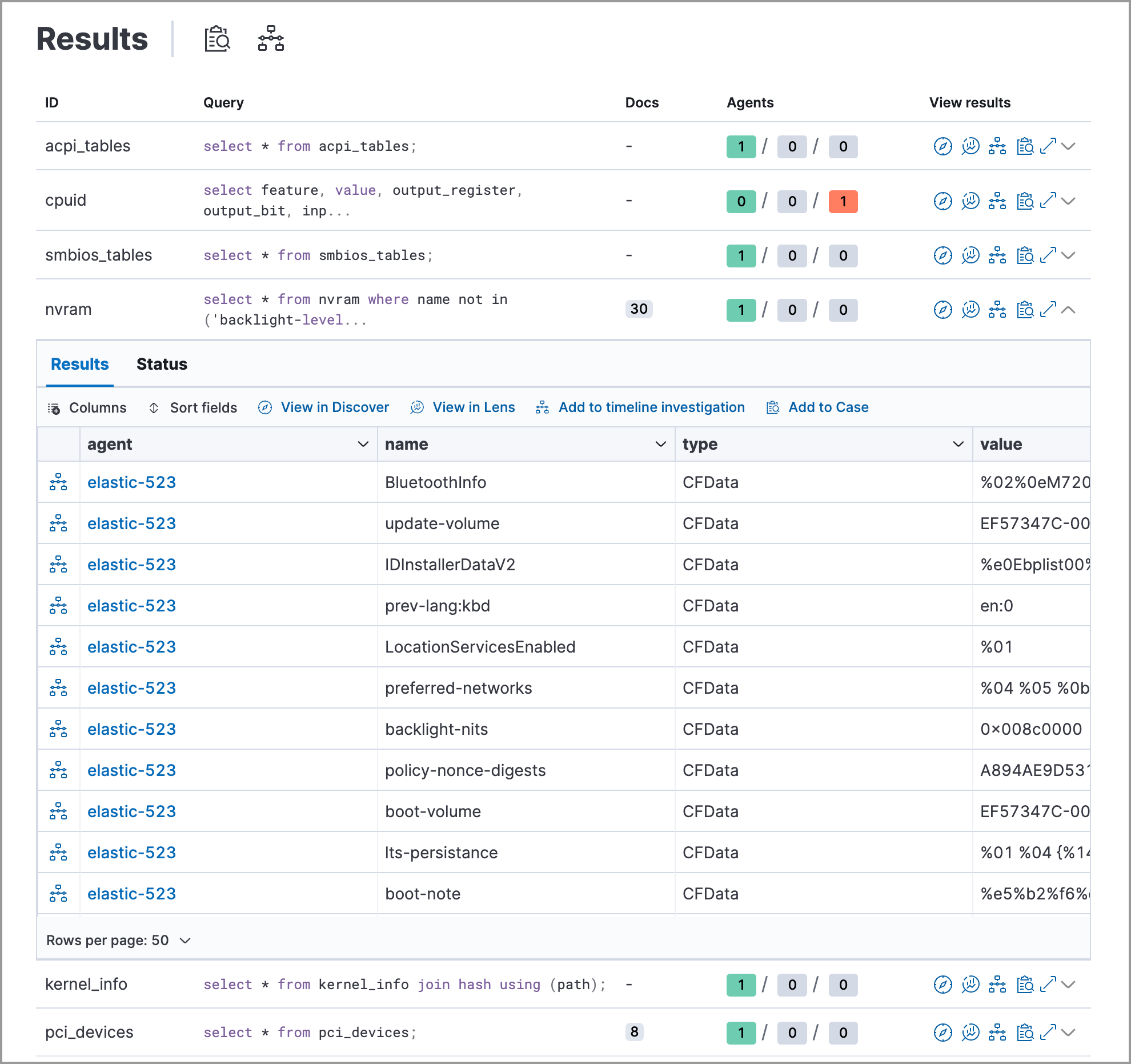 Shows query results Shows query results