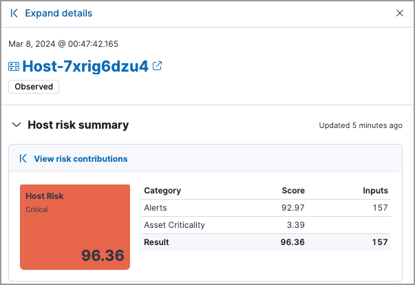 Host risk data in the Host risk summary section Host risk data in the Host risk summary section