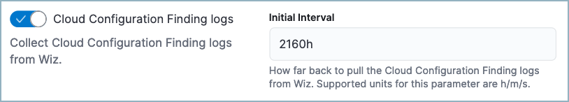 Wiz integration settings showing the findings toggle Wiz integration settings showing the findings toggle