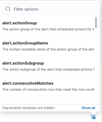 Action variables list Action variables list