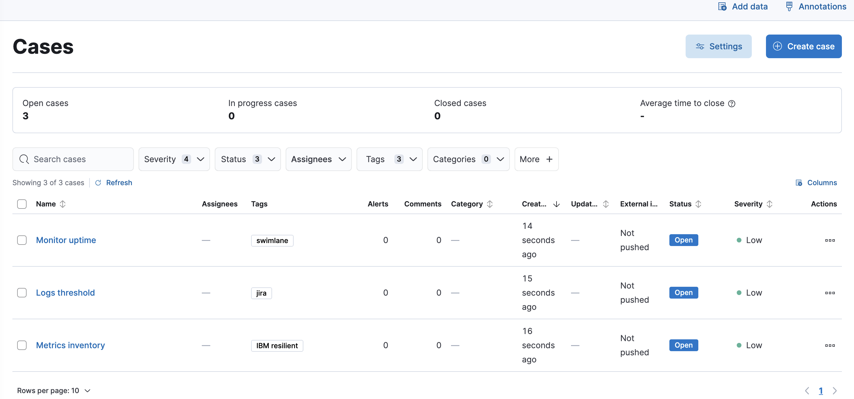 Screenshot showing list of cases Screenshot showing list of cases