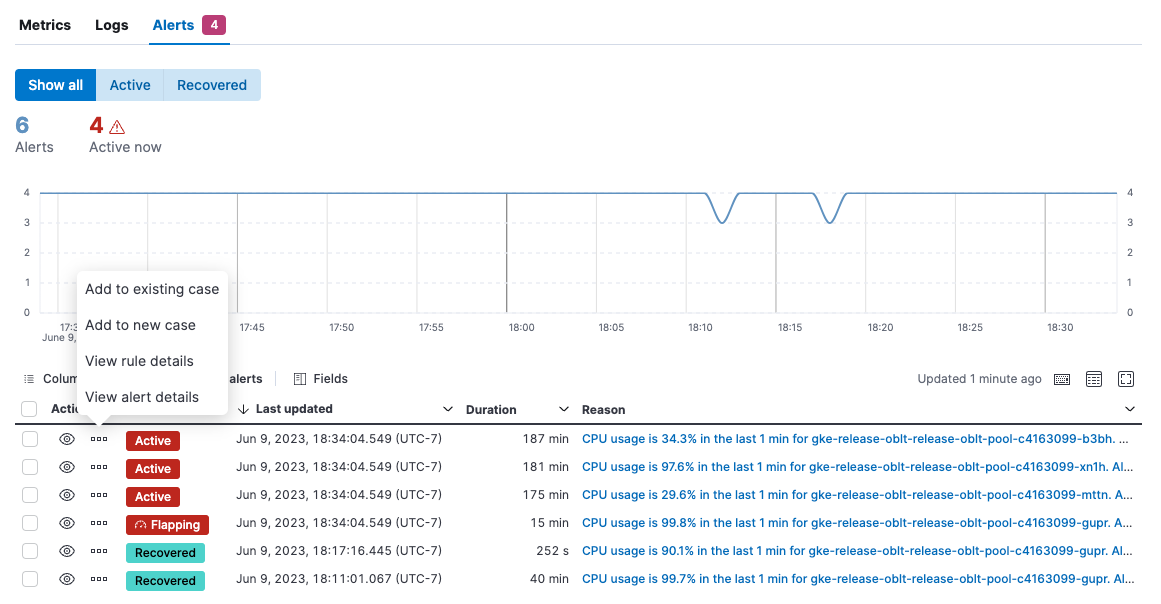 Screenshot showing Alerts view Screenshot showing Alerts view